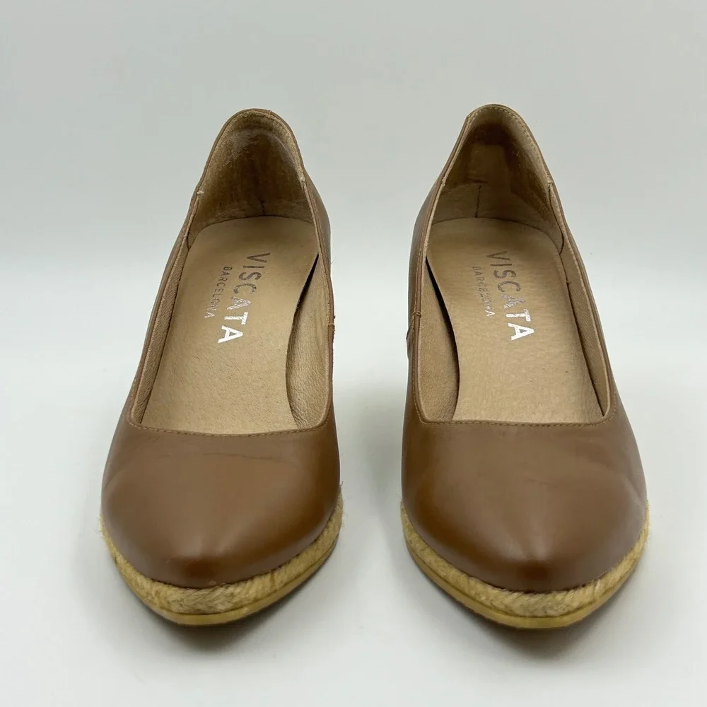 Viscata Roses Espadrille Wedge Pumps Womens 39 Brown Leather Pointed Toe Spain
